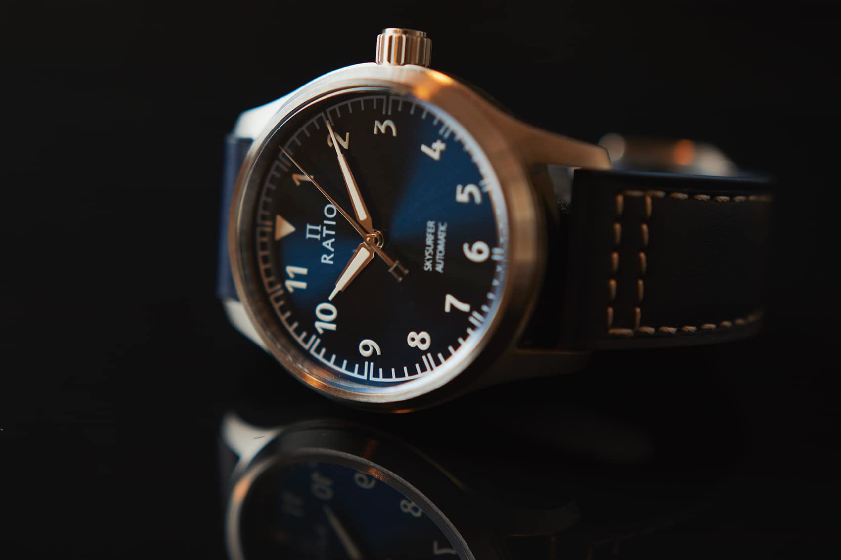 RATIO Pilot Style Watch Leather Strap Analog Display Sapphire Crystal Japanese Automatic 200M Water Resistant Casual Formal Wear Watch for Men - Image 6