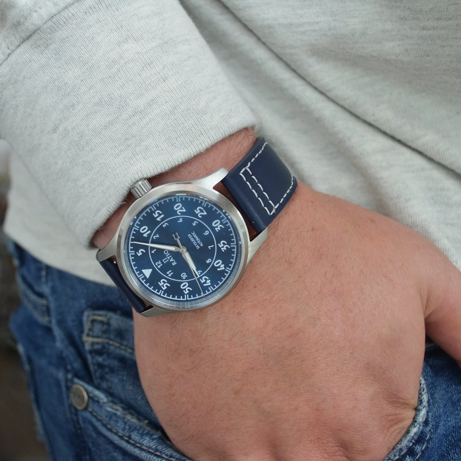 RATIO Pilot Style Watches Analog Japanese Automatic 200M Water Resistant Casual Formal Wear Watch for Men - Image 5